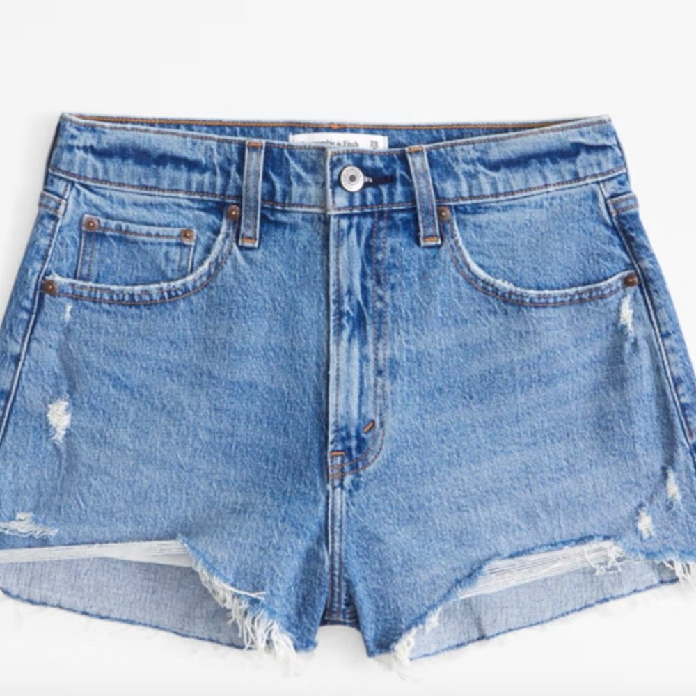 Abercrombie & Fitch Curve Love High Rise Vintage Wash Denim Mom Short Size 27